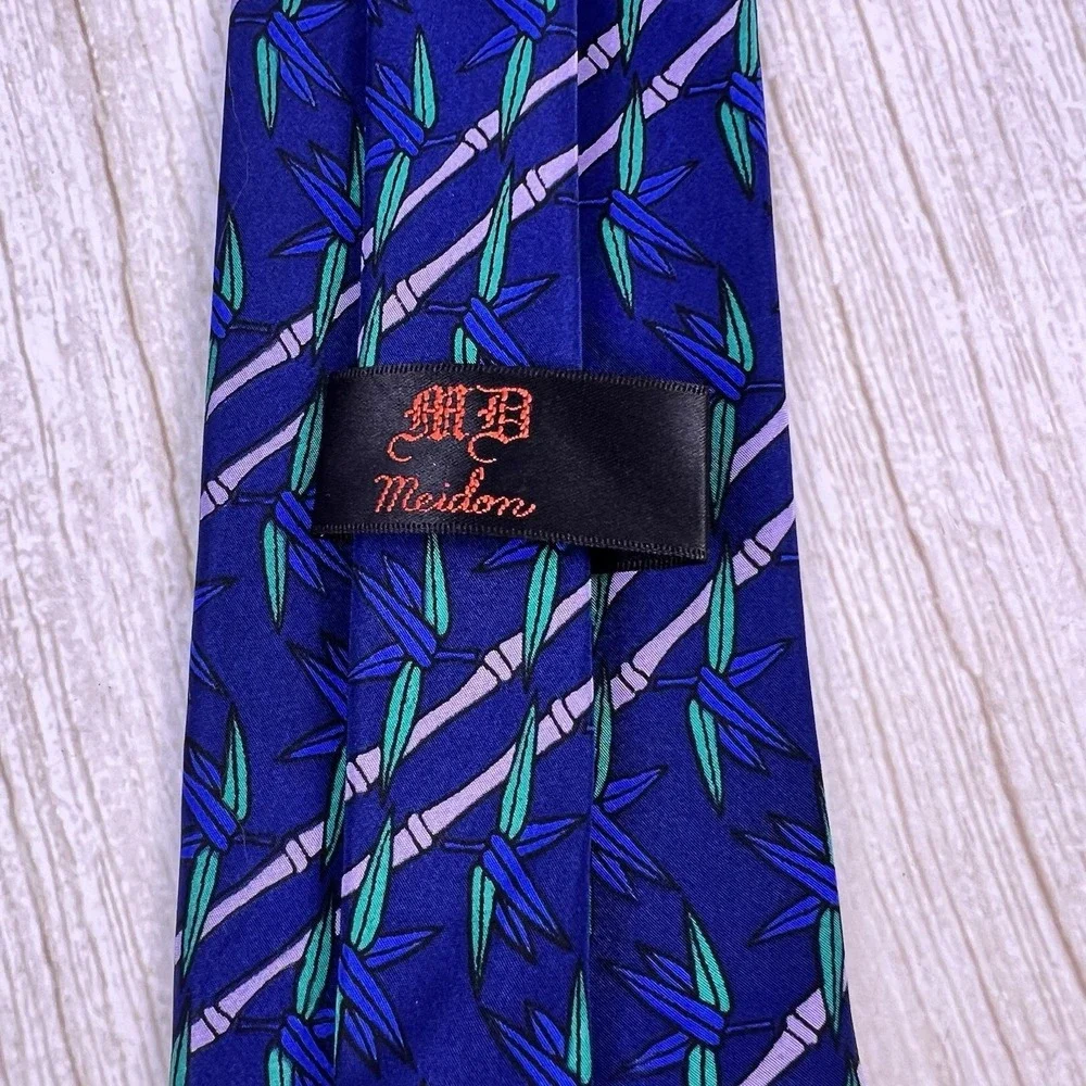 Vintage‎ Men's Silk Tie Meidon Blue & Green Colorful Plants 56in